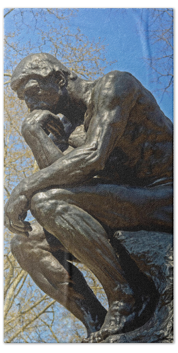 The Thinker By Rodin Beach Towel featuring the photograph The Thinker by Rodin by Lisa Phillips