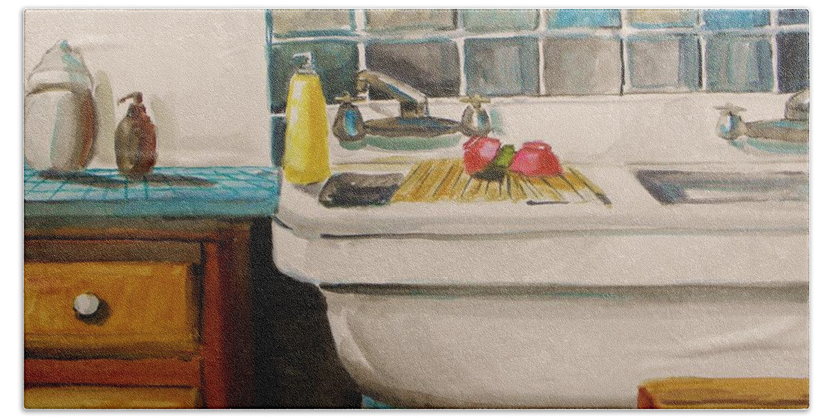 Still Life Beach Sheet featuring the painting Tile and Porcelein by John Williams