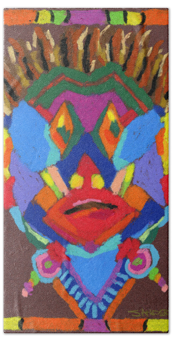 Mask Beach Towel featuring the painting Tribal Mask by Stephen Anderson