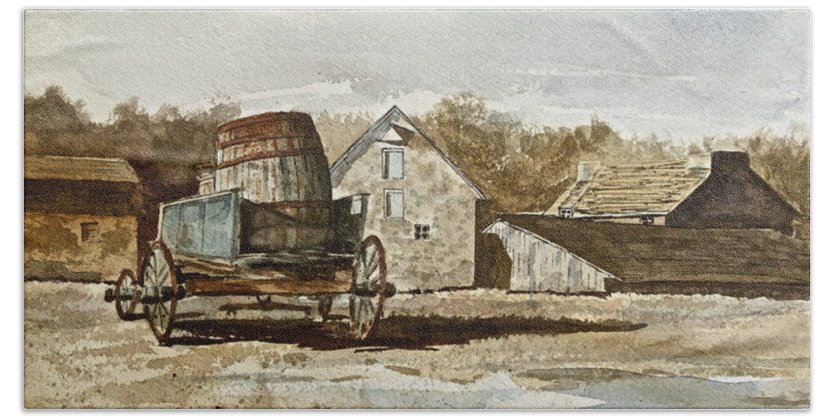 Cider Barrel Beach Towel featuring the painting Tribute to Andrew Wyeth I by Frank SantAgata