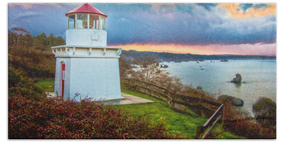 Trinidad Memorial Lighthouse Beach Towel featuring the photograph Trinidad Memorial Lighthouse Morning by Greg Nyquist