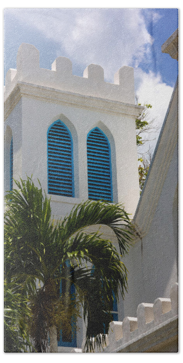 Architecture Beach Towel featuring the photograph Trinity Presbyterian Church Tower by Ed Gleichman