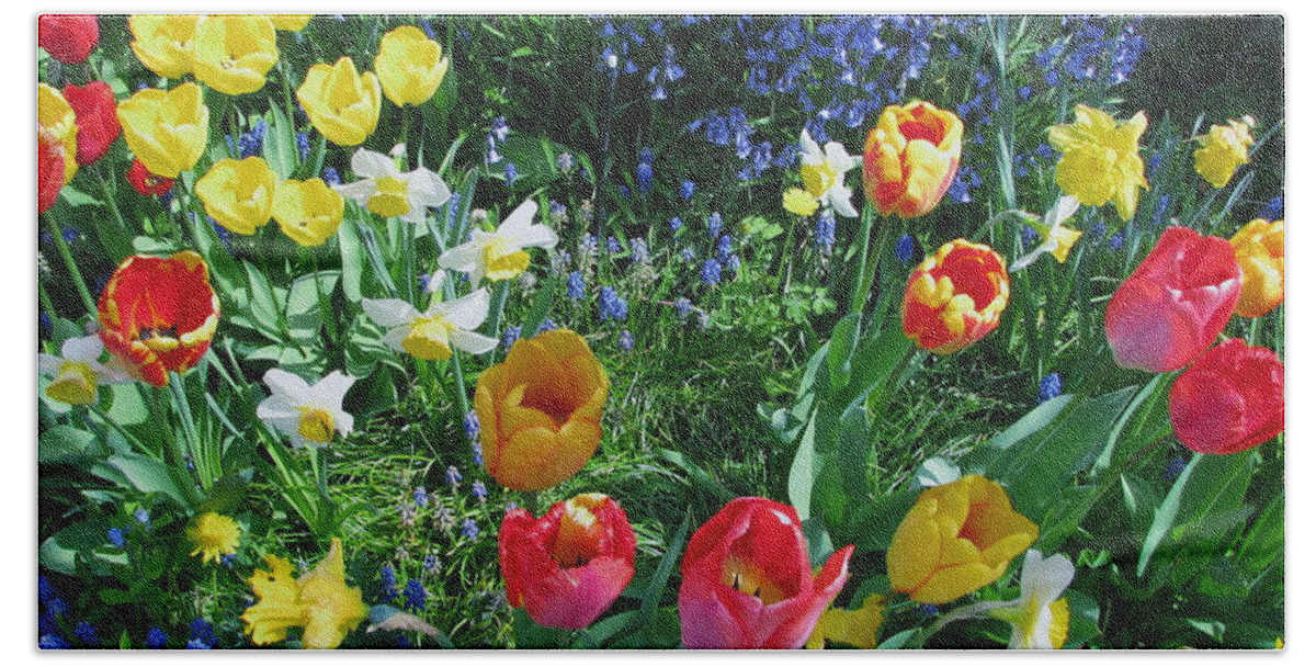 Flowers Beach Towel featuring the photograph Tulips Dancing by Rory Siegel
