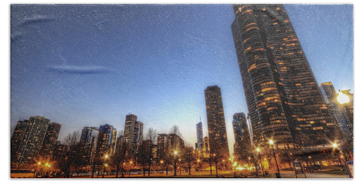 Hdr Beach Towel featuring the photograph Twilight in Chicago by Brad Granger