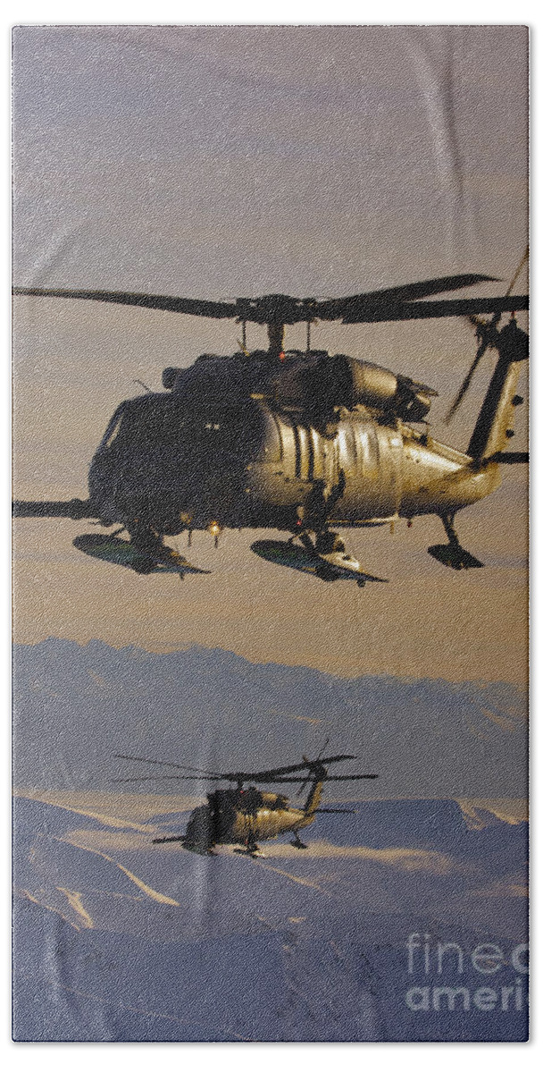 Military Beach Towel featuring the photograph Two Alaska Air National Guard Hh-60g by Stocktrek Images
