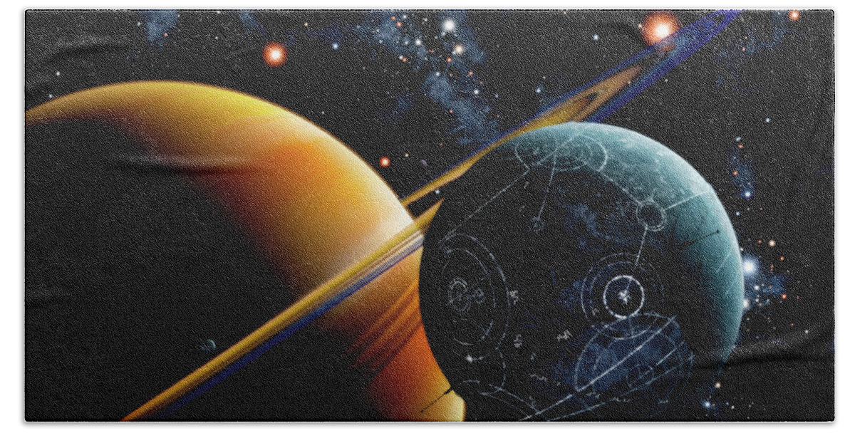 Artwork Beach Towel featuring the digital art Two Artificial Moons Travelling by Brian Christensen