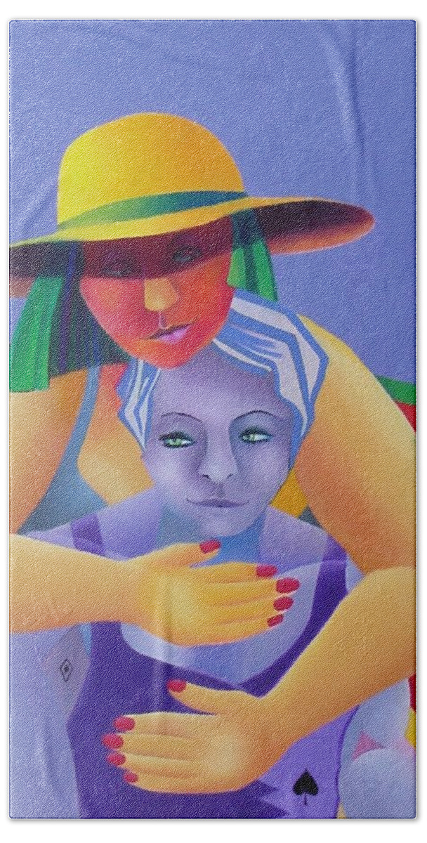 Figurative Beach Towel featuring the painting Two in a Chair by Karin Eisermann