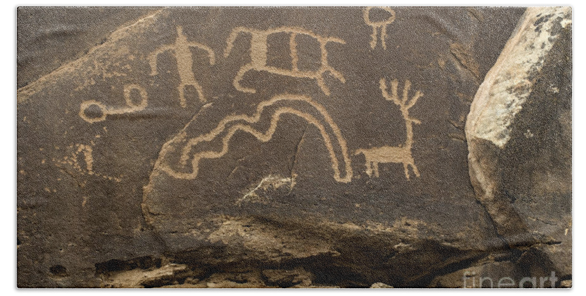 Utah Beach Towel featuring the photograph Utah Petroglyphs 2 by Bob Christopher