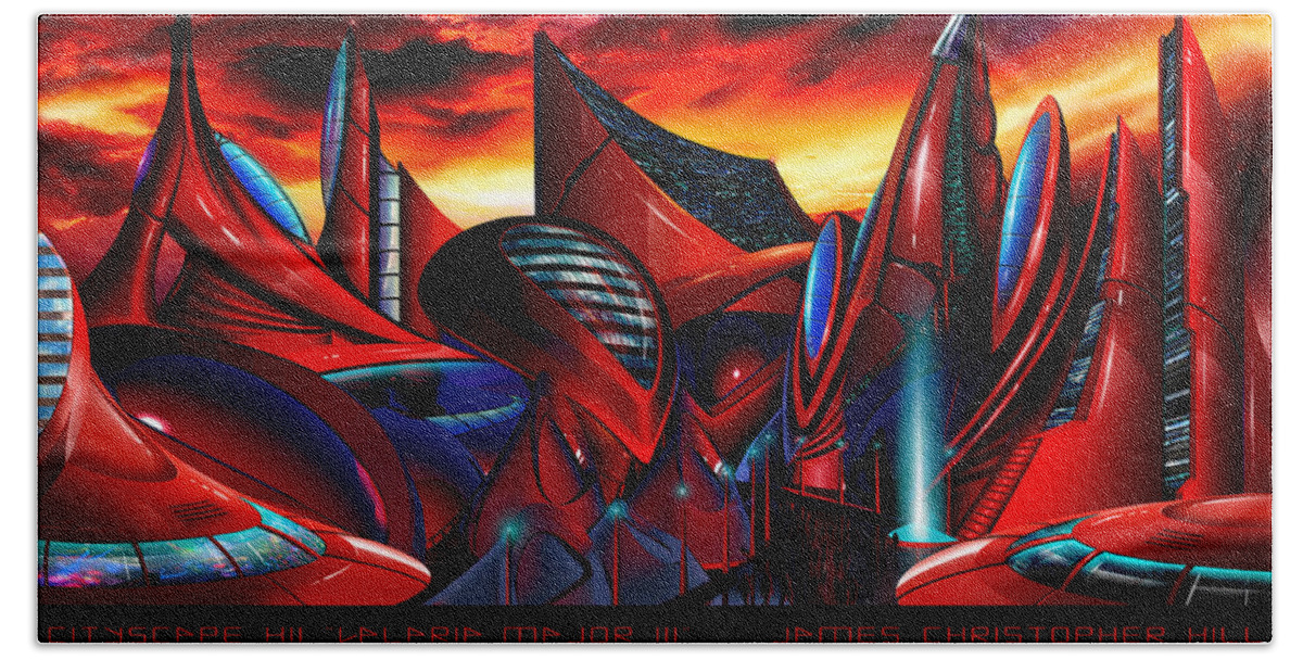 Science Fiction City Beach Towel featuring the painting Valaria Major III by James Hill