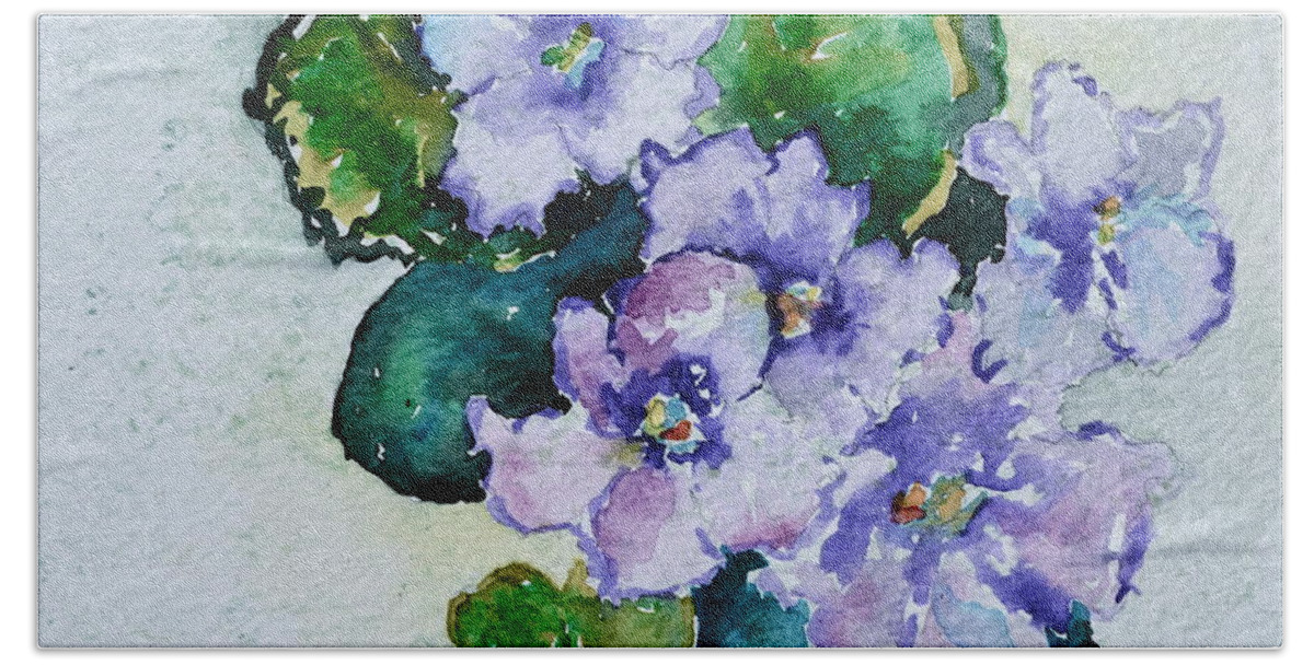 Violets Beach Towel featuring the painting Violet Cluster by Beverley Harper Tinsley