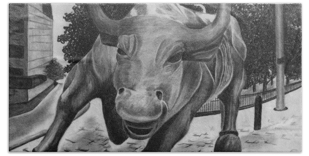 Wall Street Bull Beach Towel featuring the drawing Wall Street Bull by Vic Ritchey