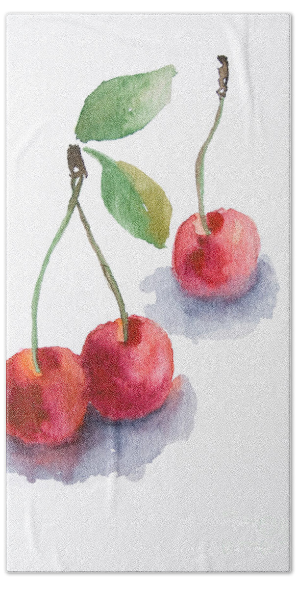 Berry Beach Towel featuring the painting Watercolor cherry by Regina Jershova