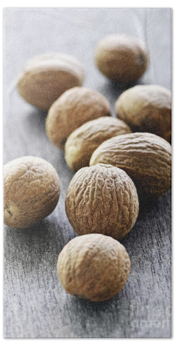 Nutmeg Beach Towel featuring the photograph Spices 7 - Nutmeg by Elena Elisseeva