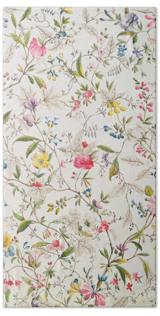 Kilburn Beach Towel featuring the painting Wild flowers design for silk material by William Kilburn