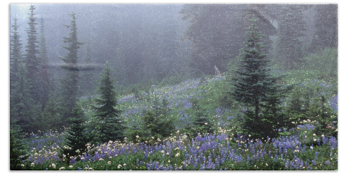 Mt Rainier Beach Sheet featuring the photograph Wildflower Meadow Mt Rainier by Tom and Pat Cory