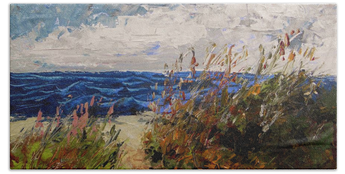 Wildflowers And Wind Beach Sheet featuring the painting Wildflowers and Wind by John Williams