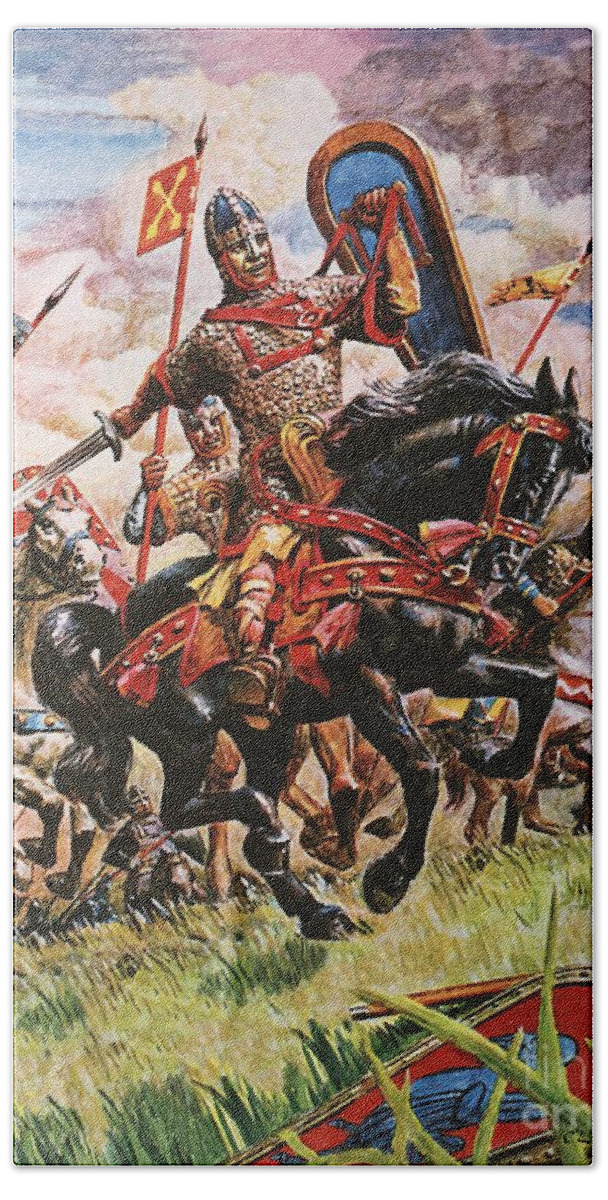 William The Conqueror Beach Towel featuring the painting William The Conqueror at The Battle of Hastings by Peter Jackson