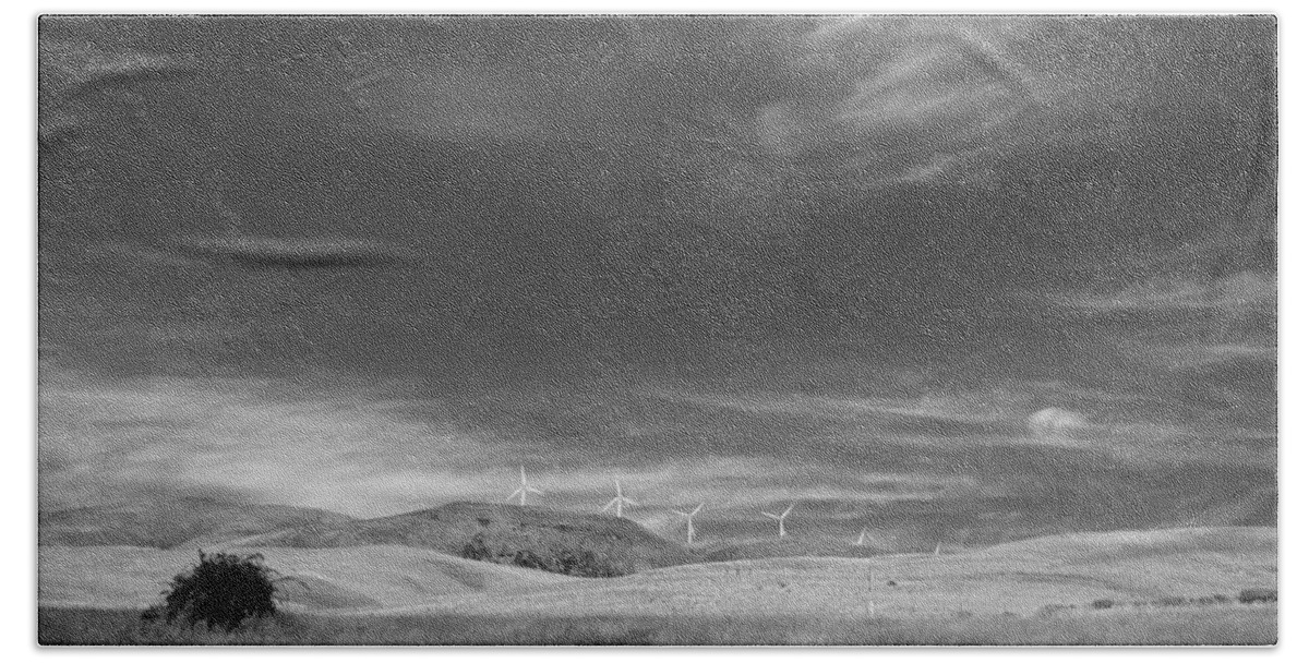 Landscape Beach Towel featuring the photograph Windmills in the Distant Hills by Kathleen Grace