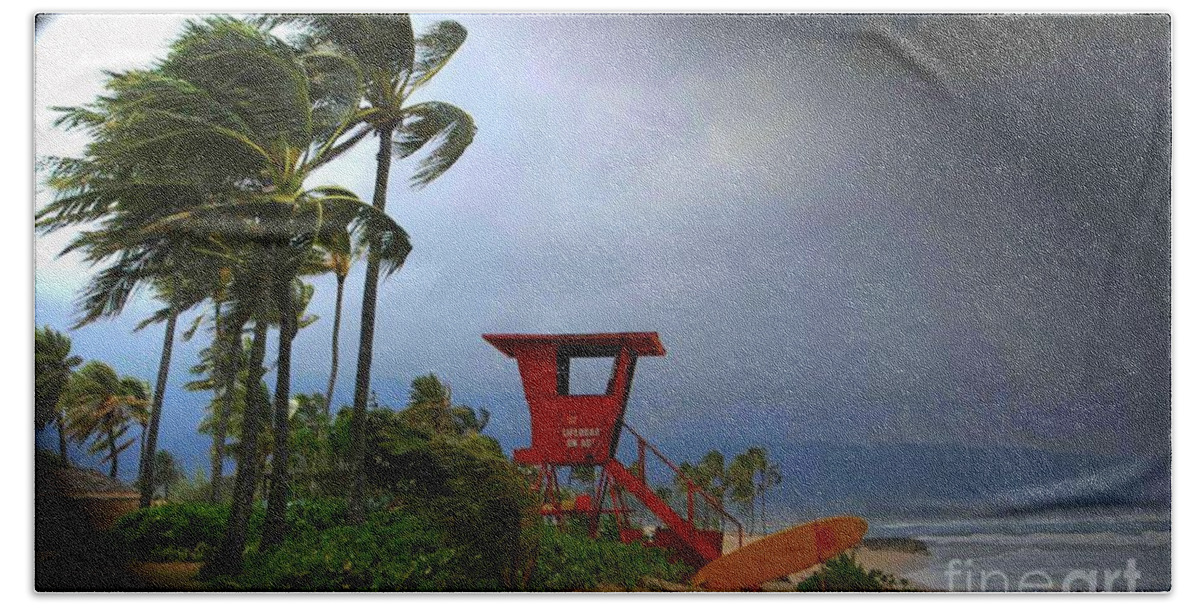 Hawaii Beach Towel featuring the photograph Windy Day in Haleiwa by Mark Gilman