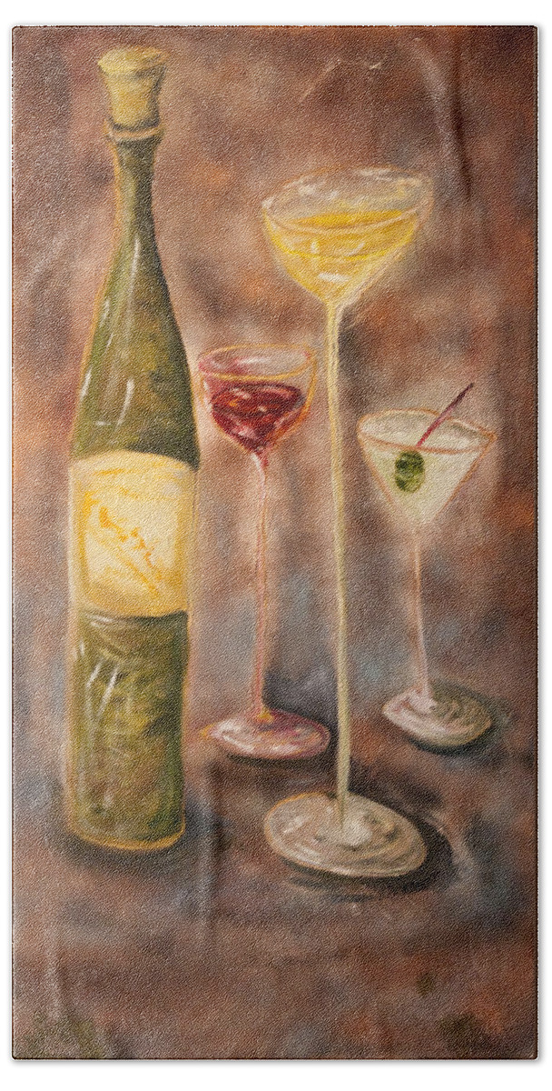 Abstracticle Still Life Beach Sheet featuring the painting Wine or Martini? by Chuck Gebhardt