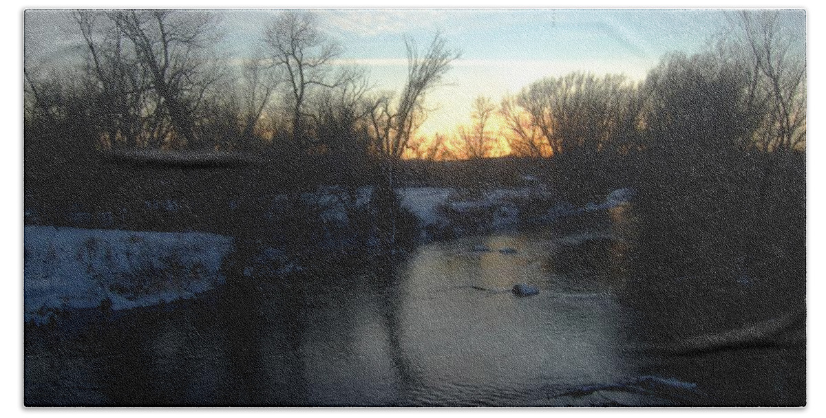 Dakota Beach Towel featuring the photograph Winter Nightfall Along the Creek by Greni Graph