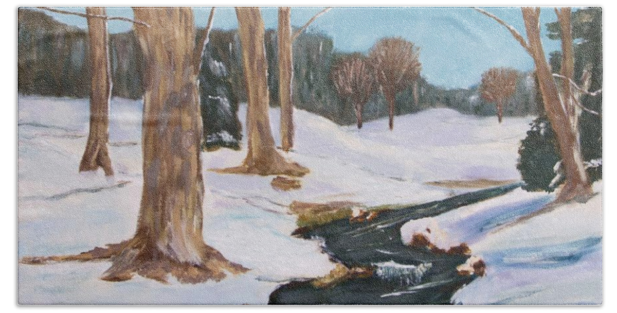 Landscape Beach Towel featuring the painting Winter Solitude by Cynthia Morgan
