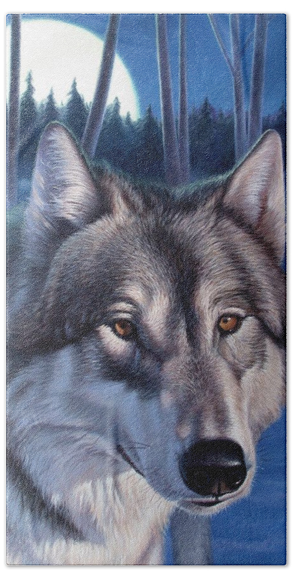 Wolf Beach Towel featuring the painting Wolf In Moonlight by Hans Droog