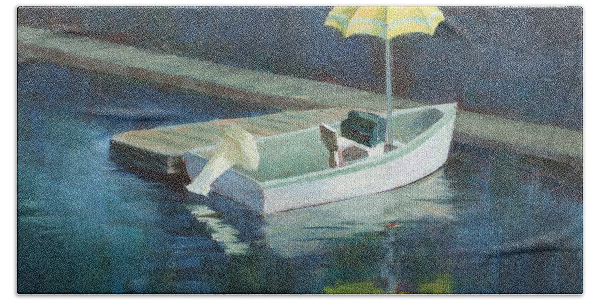 Outdoors Beach Sheet featuring the painting Yellow Umbrella by Claire Gagnon