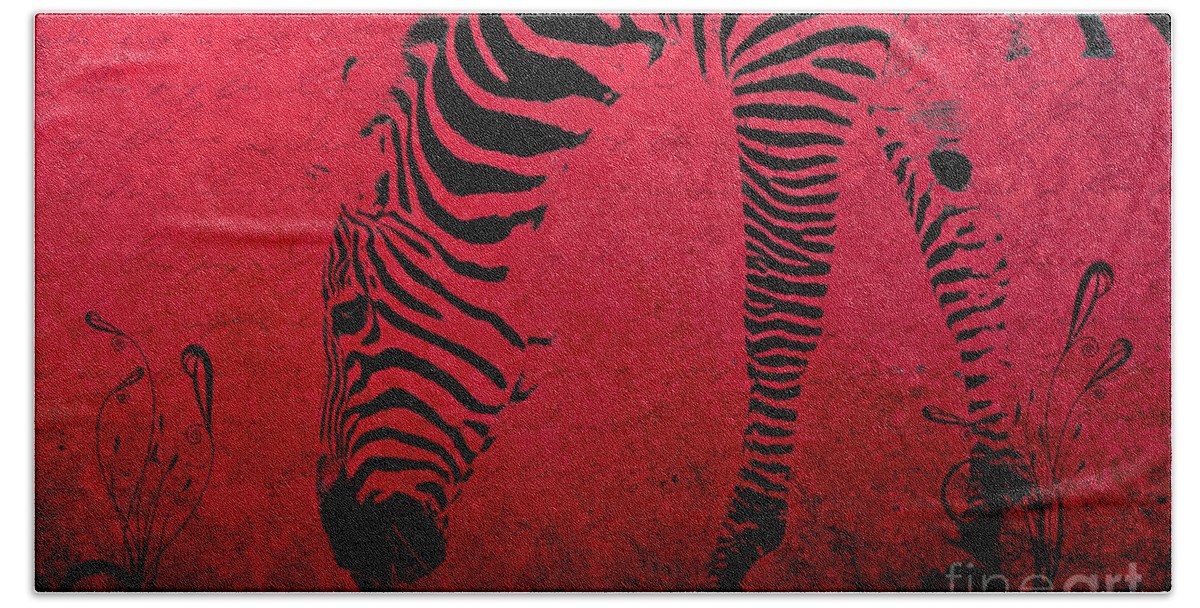 Zebra Beach Towel featuring the photograph Zebra on Red by Aimelle Ml
