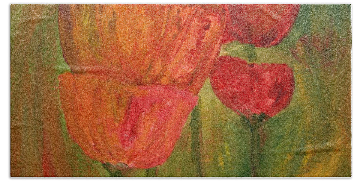 Flowers Beach Towel featuring the painting Poppies 2 by Julie Lueders 