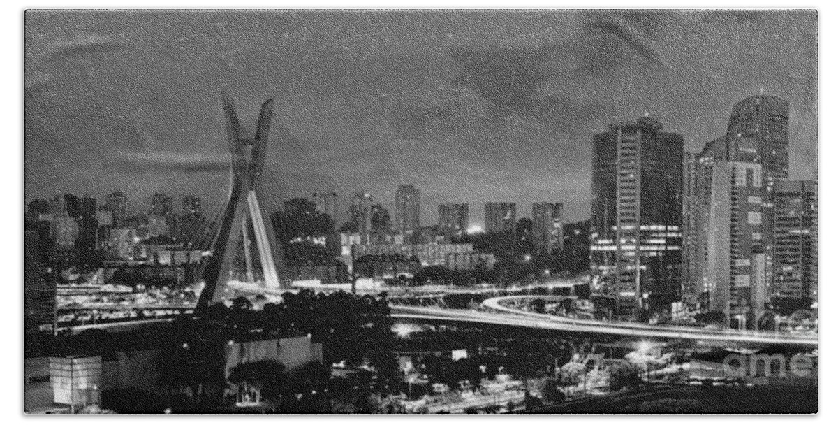 Brooklin Beach Towel featuring the photograph Sao Paulo Iconic skyline - cable-stayed bridge - Ponte Estaiada by Carlos Alkmin