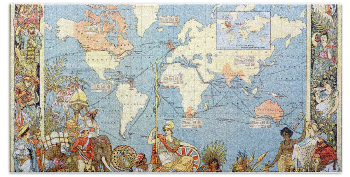 1886 Beach Sheet featuring the painting Map: British Empire, 1886 #0043491 by Granger