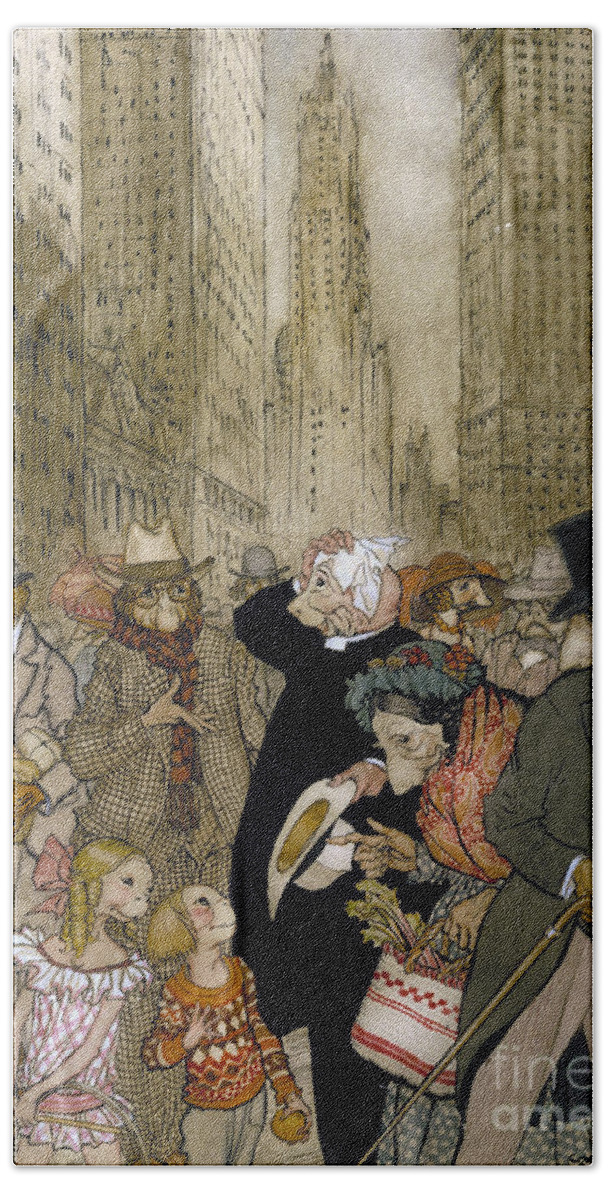 1924 Beach Towel featuring the painting Rackham: City, 1924 #0104840 by Granger