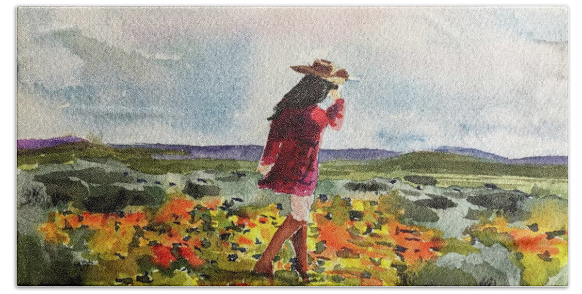 Landscape Beach Towel featuring the painting Lilly's Walk by Bonny Butler