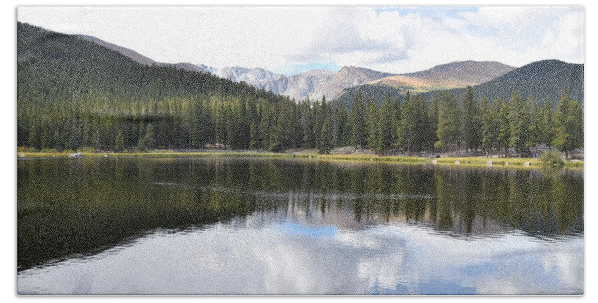 Echo Lake Beach Towel featuring the photograph Echo Lake Reflection Mnt Evans CO by Margarethe Binkley