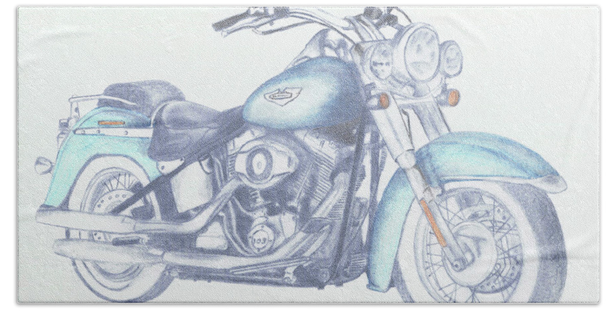 Motorcycle Beach Sheet featuring the drawing 2015 Softail by Terry Frederick