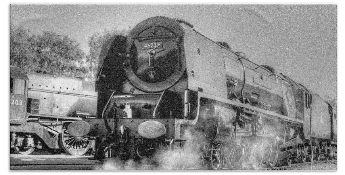 Steam Beach Sheet featuring the photograph 46233 Duchess Of Sutherland at Swanwick #1 by David Birchall