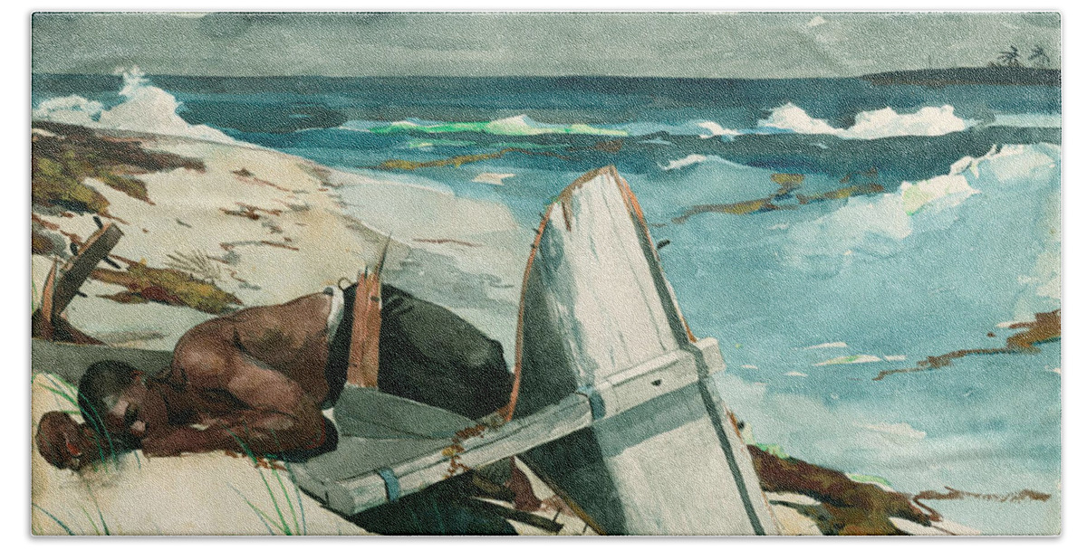 Winslow Homer Beach Towel featuring the drawing After the Hurricane, Bahamas #4 by Winslow Homer