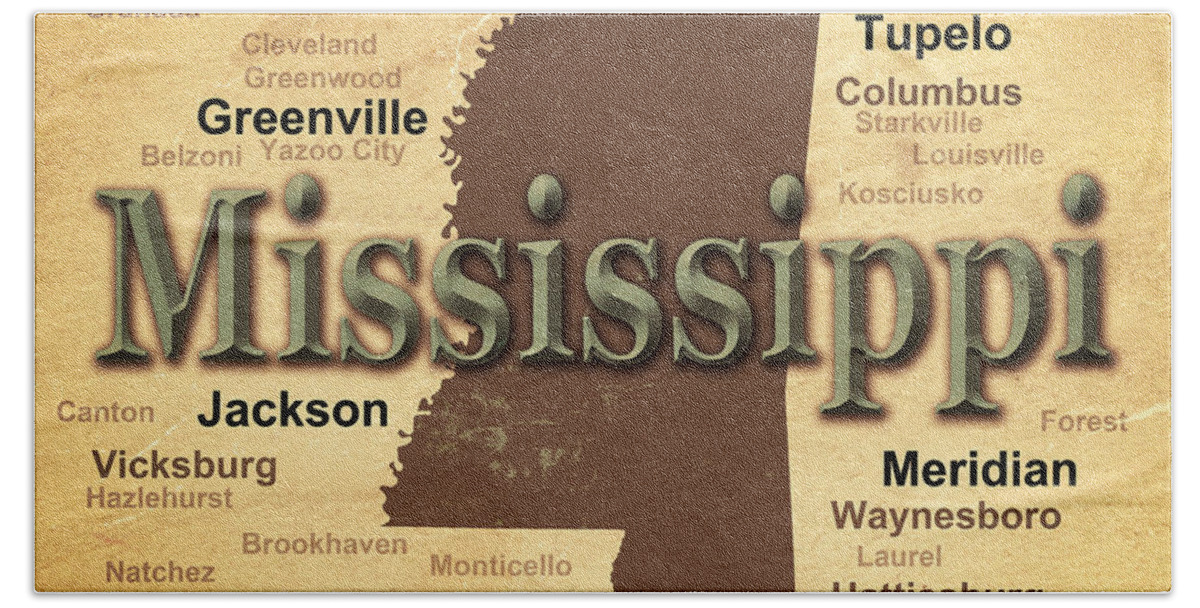 Mississippi Beach Towel featuring the photograph Aged Mississippi State Pride Map Silhouette by Keith Webber Jr