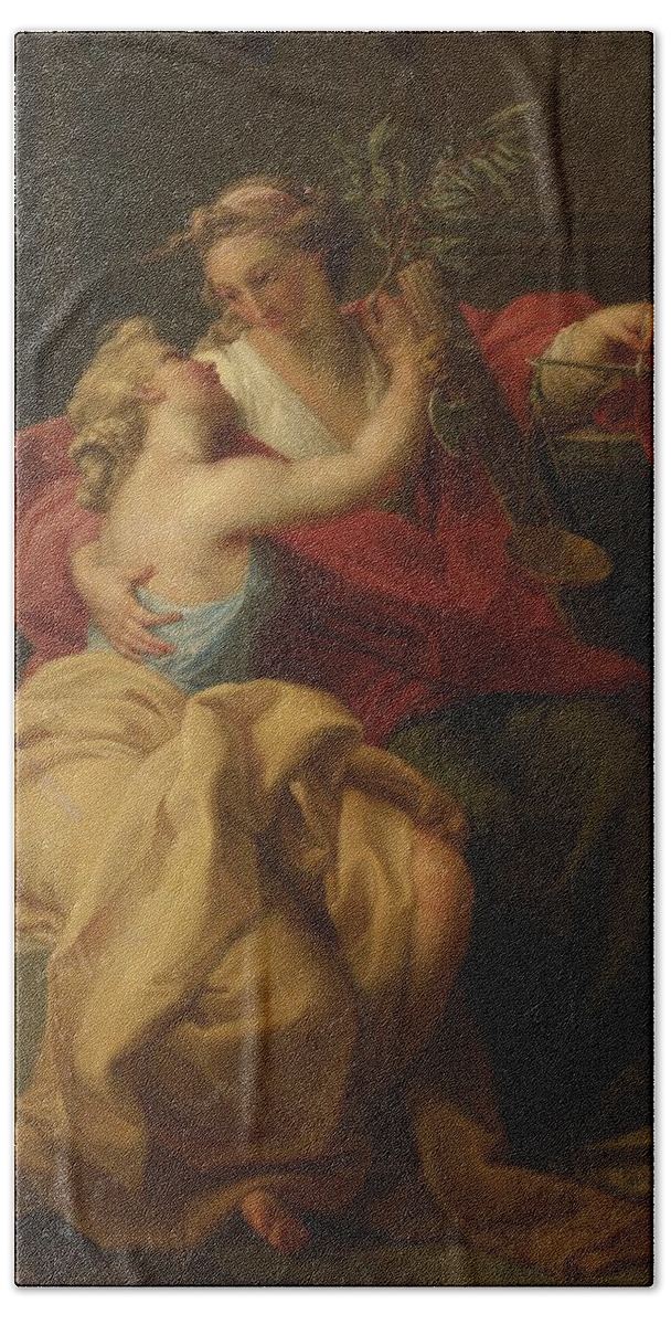 Circle Of Pompeo Batoni Beach Towel featuring the painting Allegory of Peace and Justice #2 by Circle of Pompeo Batoni