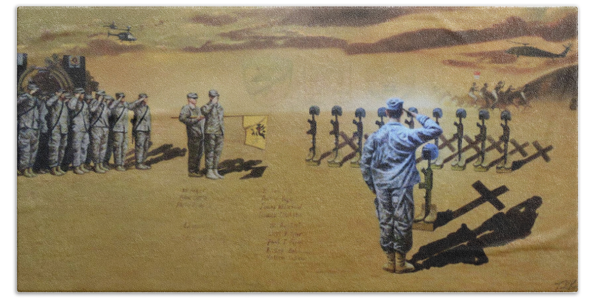 Army Art Beach Sheet featuring the painting Angels of the Sand #2 by Todd Krasovetz