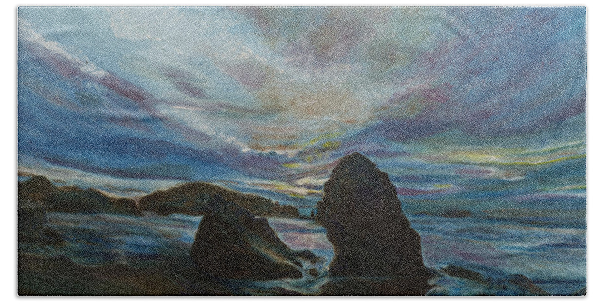 Seascape Beach Towel featuring the painting Bandon Beach by Kathy Knopp
