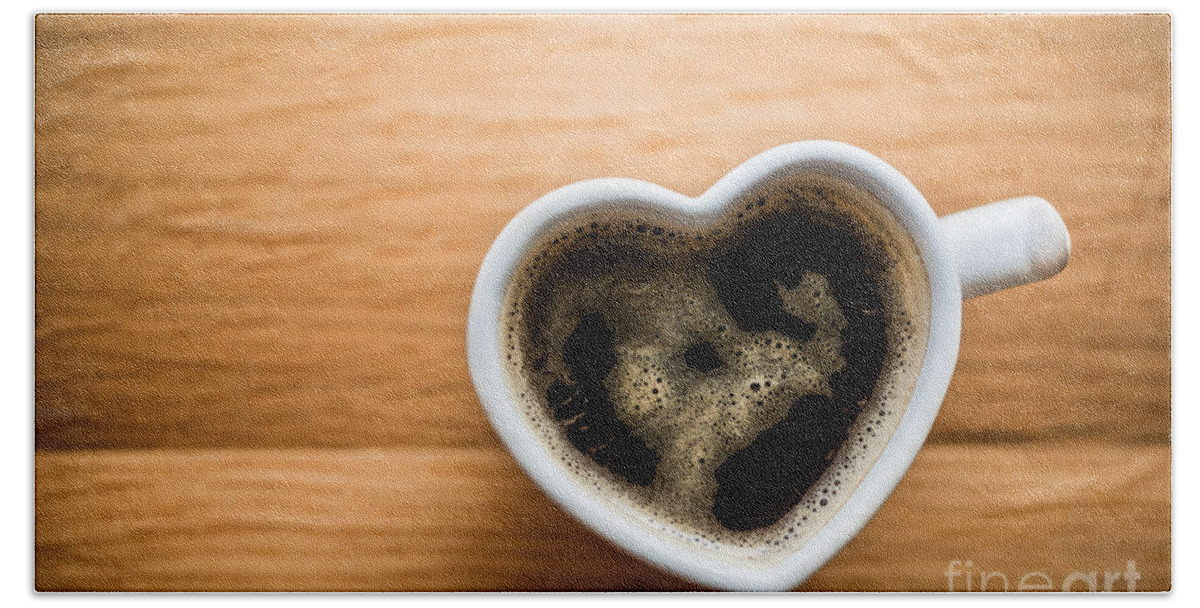 Black coffee, espresso in heart shaped cup. Love, Valentine's Day, vintage  Beach Towel by Michal Bednarek - Pixels