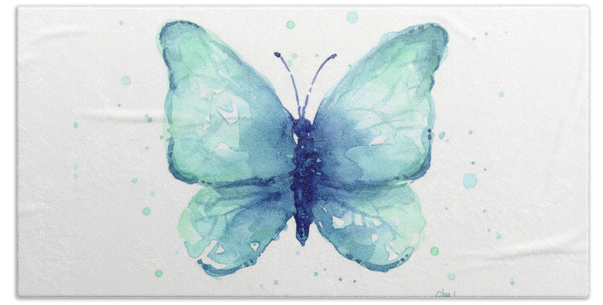 Blue Beach Towel featuring the painting Blue Butterfly Watercolor by Olga Shvartsur