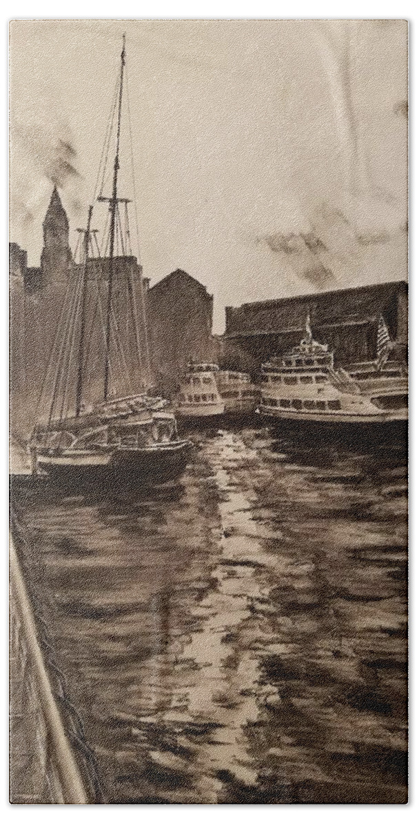 Boston Harbor Beach Towel featuring the drawing Boston Harbor #1 by Rose Wang