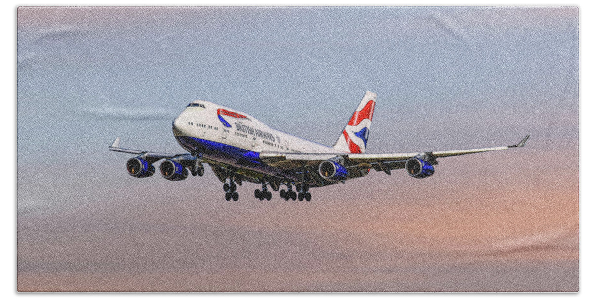 British Beach Towel featuring the mixed media British Airways Boeing 747-400 by Smart Aviation
