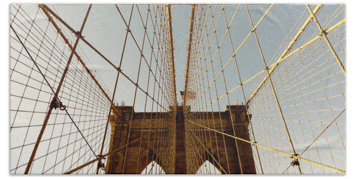 Brooklyn Bridge Beach Towel featuring the photograph Brooklyn Bridge Wires by Alissa Beth Photography