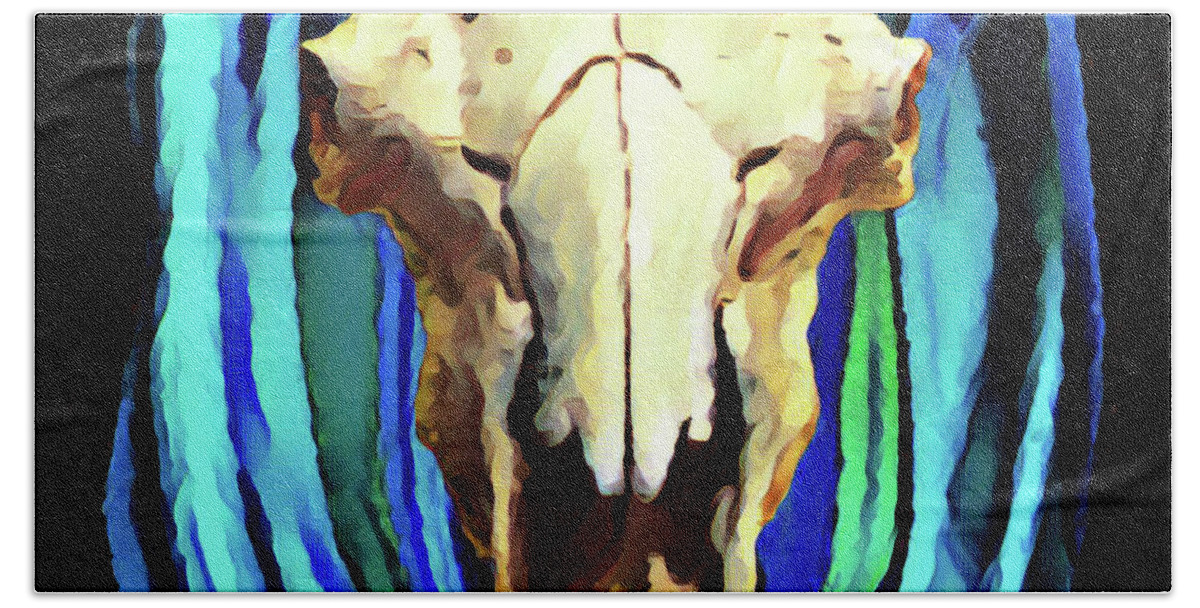 Surrealism Beach Sheet featuring the digital art Buffalo Skull #2 by Gary Grayson