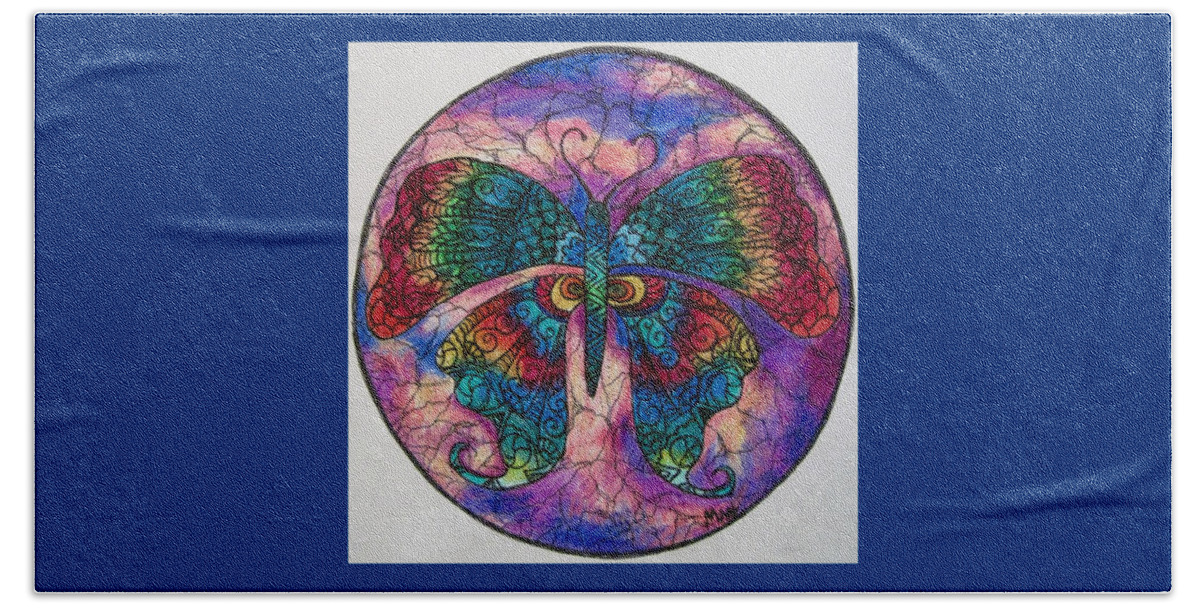 Mandalas Beach Sheet featuring the drawing Butterfly Mandala #2 by Megan Walsh