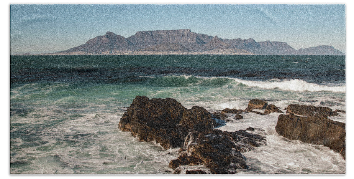 Seascape Beach Towel featuring the photograph Cape Town from Robben island #1 by Claudio Maioli